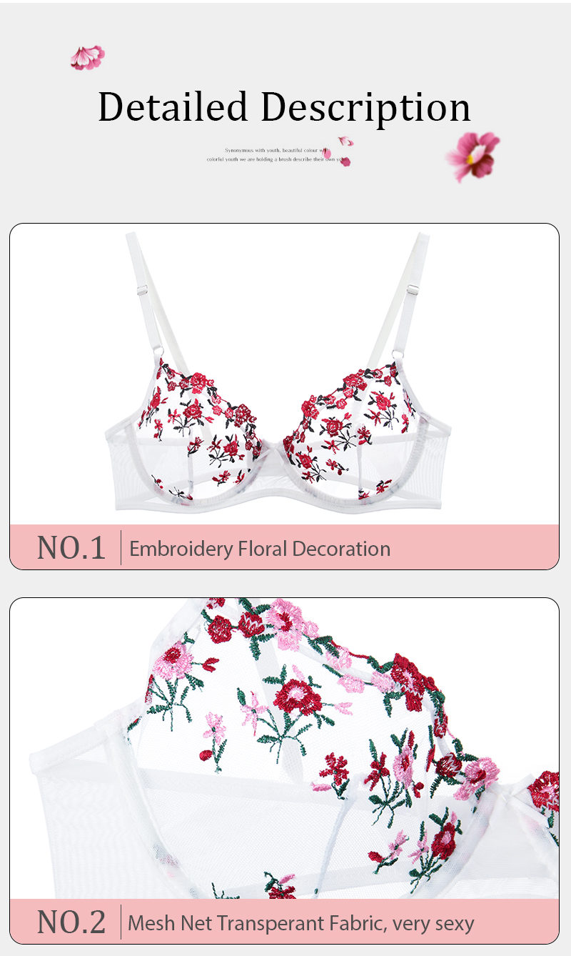 floral embroidery see through bras lingerie 