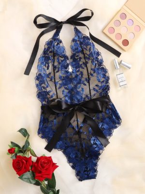 Halterneck Floral Lingerie Sex Bodysuit