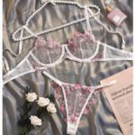 Sexy Sheer Flower Embroidery Lingerie Set