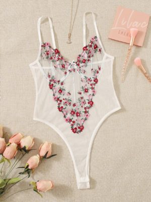 Floral Embroidery Underwire Sexy Bodysuit