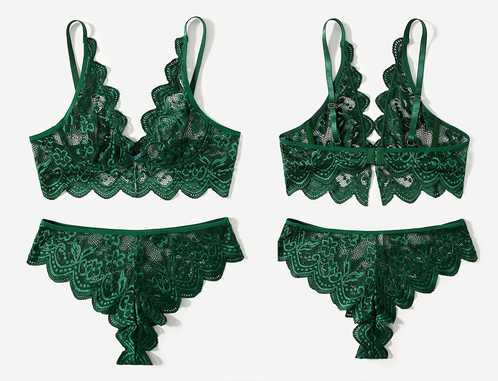 Sexy Green Embroidery Bra Lingerie Set