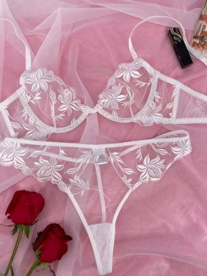 Hot Intimates Embroidery Bra Underwear Set