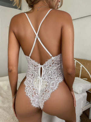 Floral Lace Crotchless Sexy Bodysuit