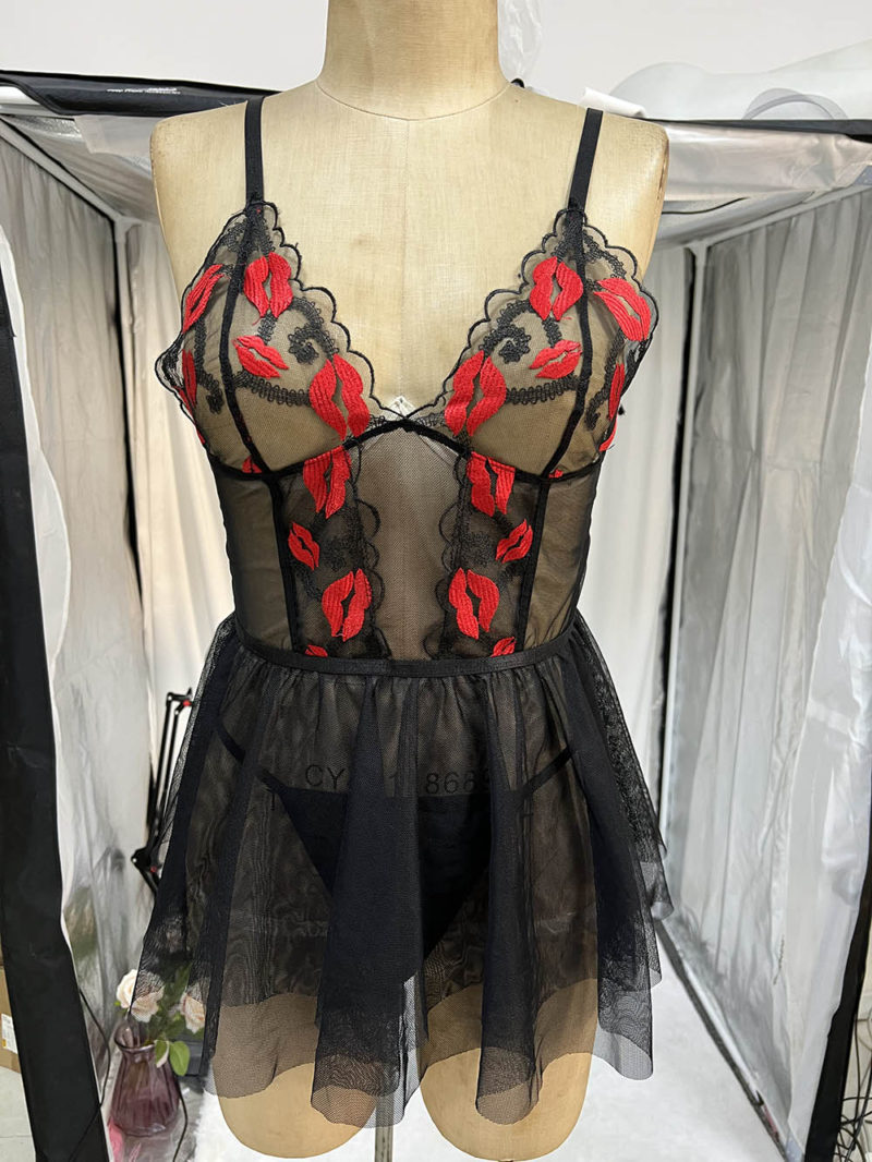 Sexy Fancy Red Lips Chemise Lingerie
